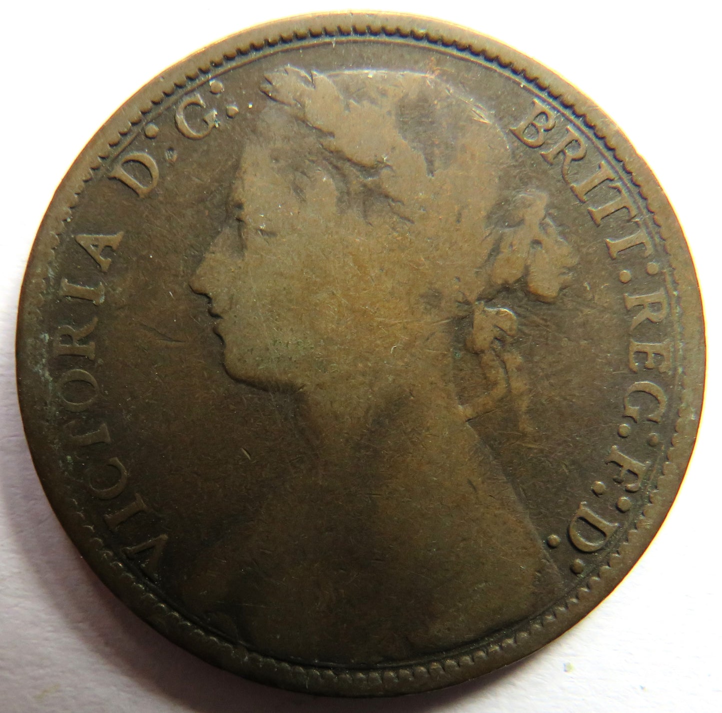 1875 Queen Victoria Bun Head One Penny Coin - Great Britain
