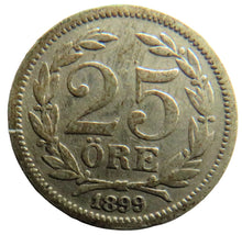 Load image into Gallery viewer, 1899 Sweden Silver 25 Ore Coin
