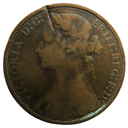 1876-H Queen Victoria Bun Head One Penny Coin - Great Britain