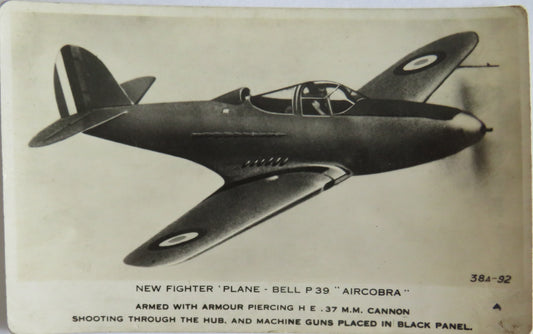 Vintage Aircraft Postcard of New Fighter Plane Bell P 39 "Aircobra"