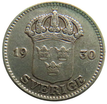 Load image into Gallery viewer, 1930 Sweden Silver 25 Ore Coin
