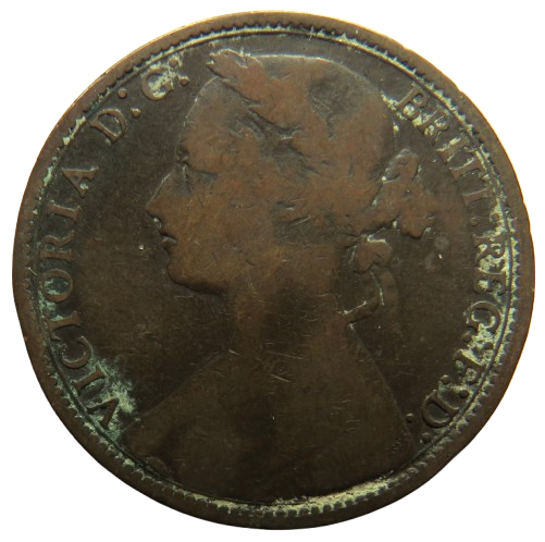 1877 Queen Victoria Bun Head One Penny Coin - Great Britain