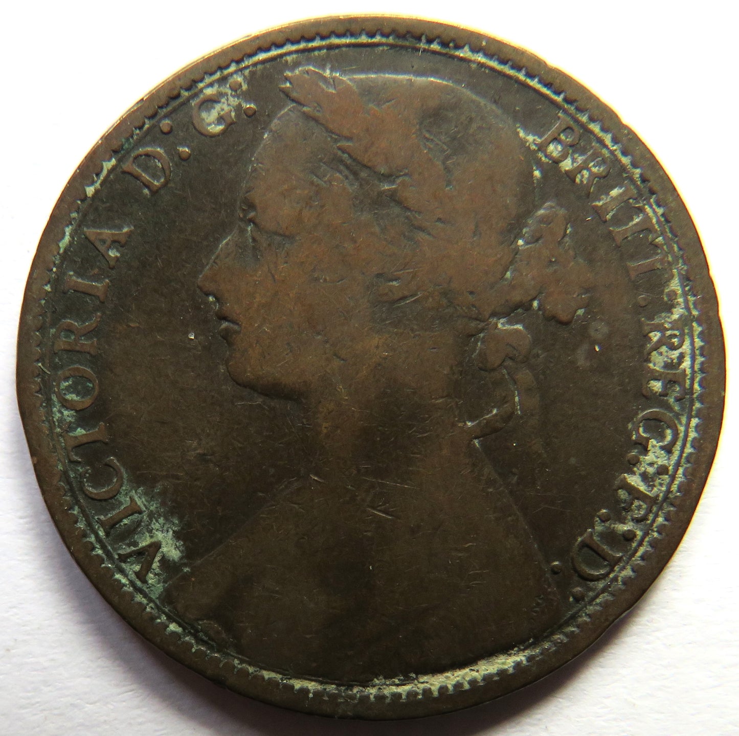 1877 Queen Victoria Bun Head One Penny Coin - Great Britain