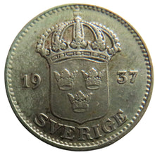 Load image into Gallery viewer, 1937 Sweden Silver 25 Ore Coin
