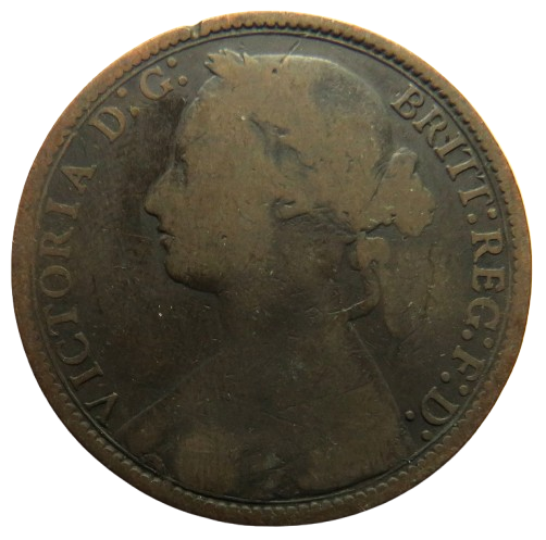 1877 Queen Victoria Bun Head One Penny Coin - Great Britain