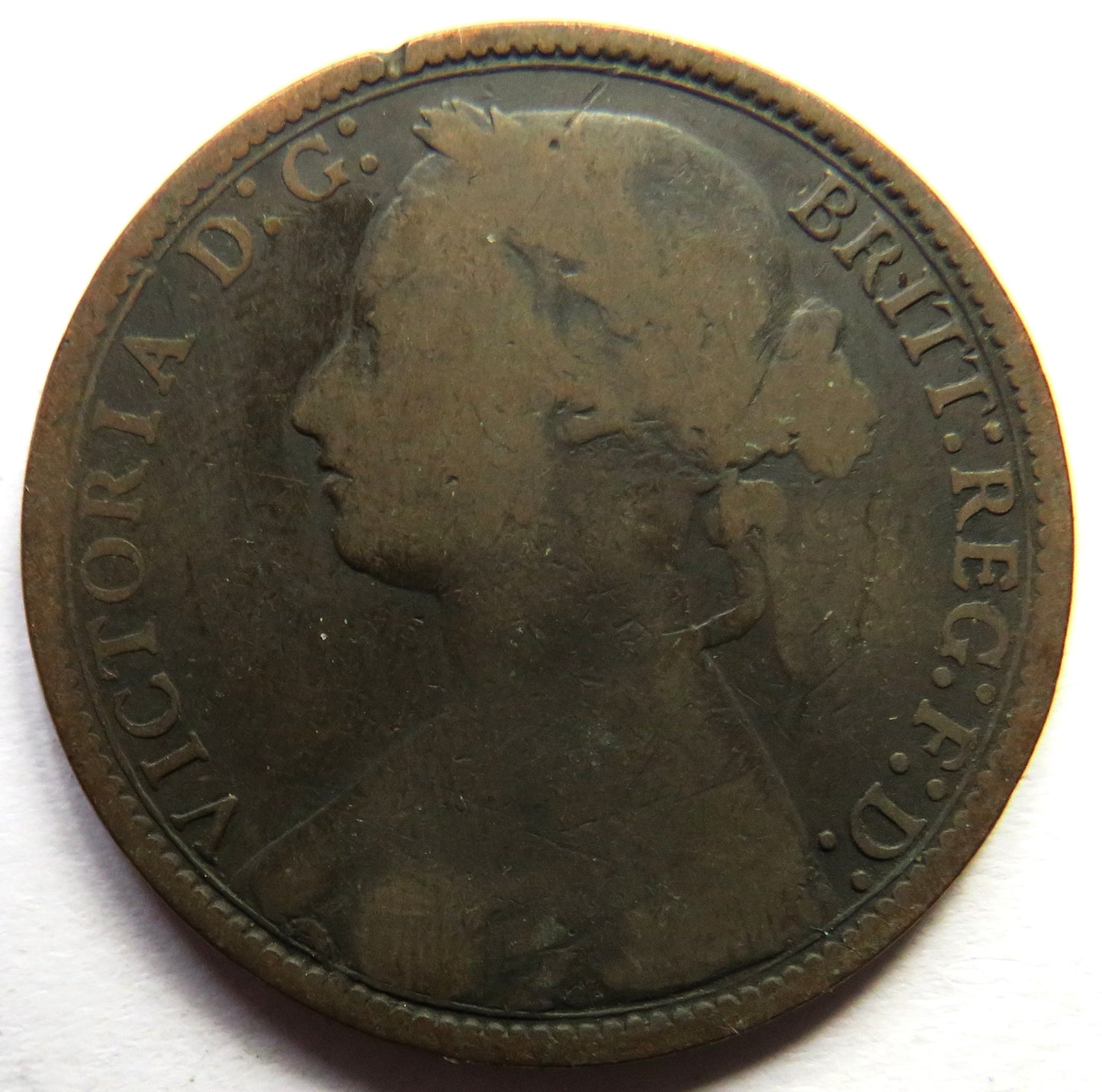 1877 Queen Victoria Bun Head One Penny Coin - Great Britain