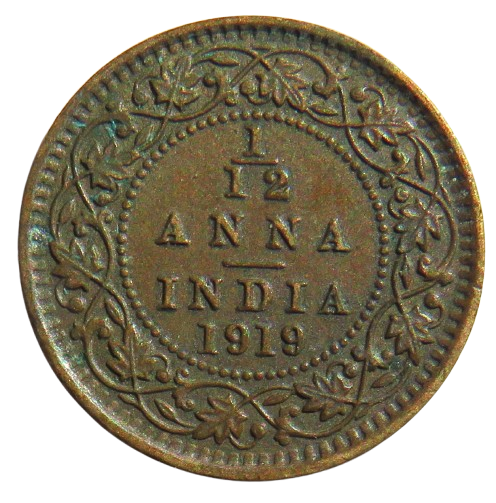 1919 King George V India 1/12th Anna Coin