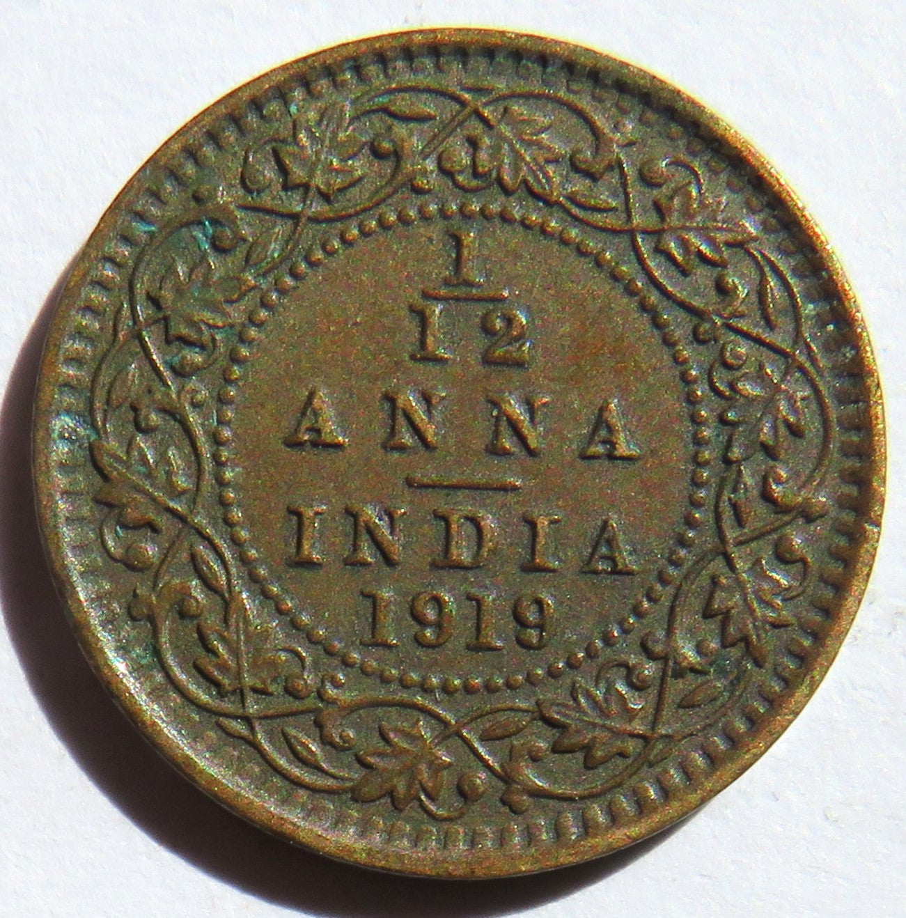 1919 King George V India 1/12th Anna Coin