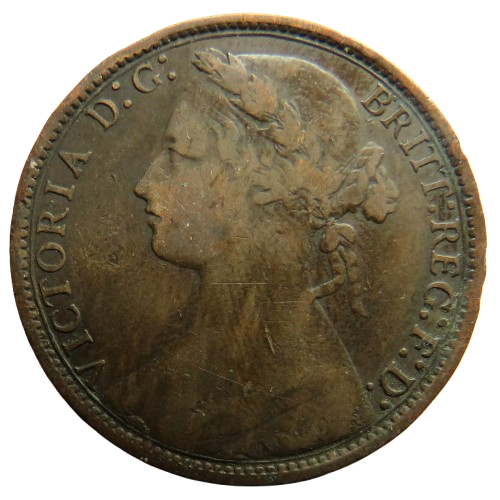 1877 Queen Victoria Bun Head One Penny Coin - Great Britain