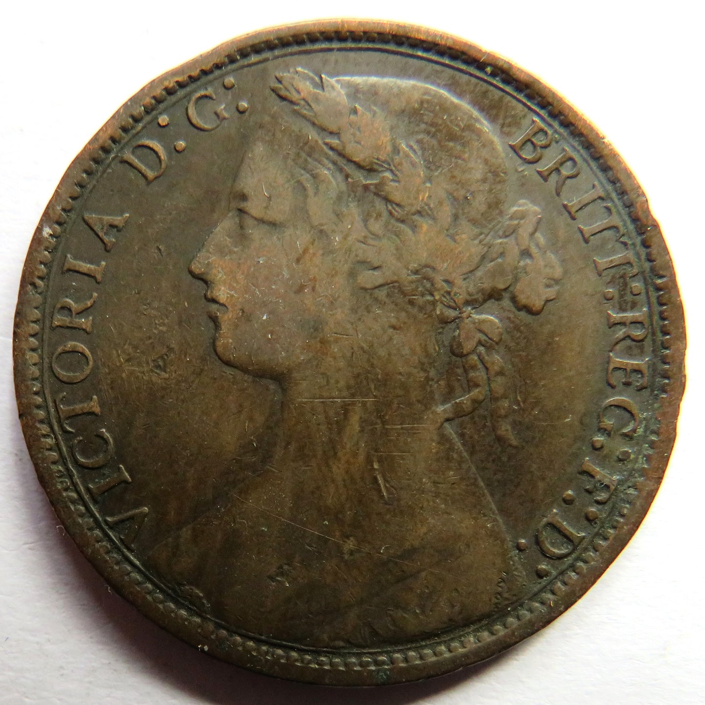 1877 Queen Victoria Bun Head One Penny Coin - Great Britain
