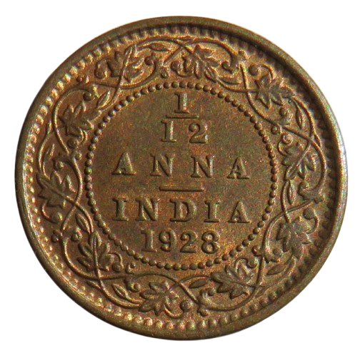1928 King George V India 1/12th Anna Coin In High Grade