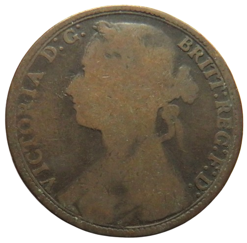 1880 Queen Victoria Bun Head One Penny Coin - Great Britain