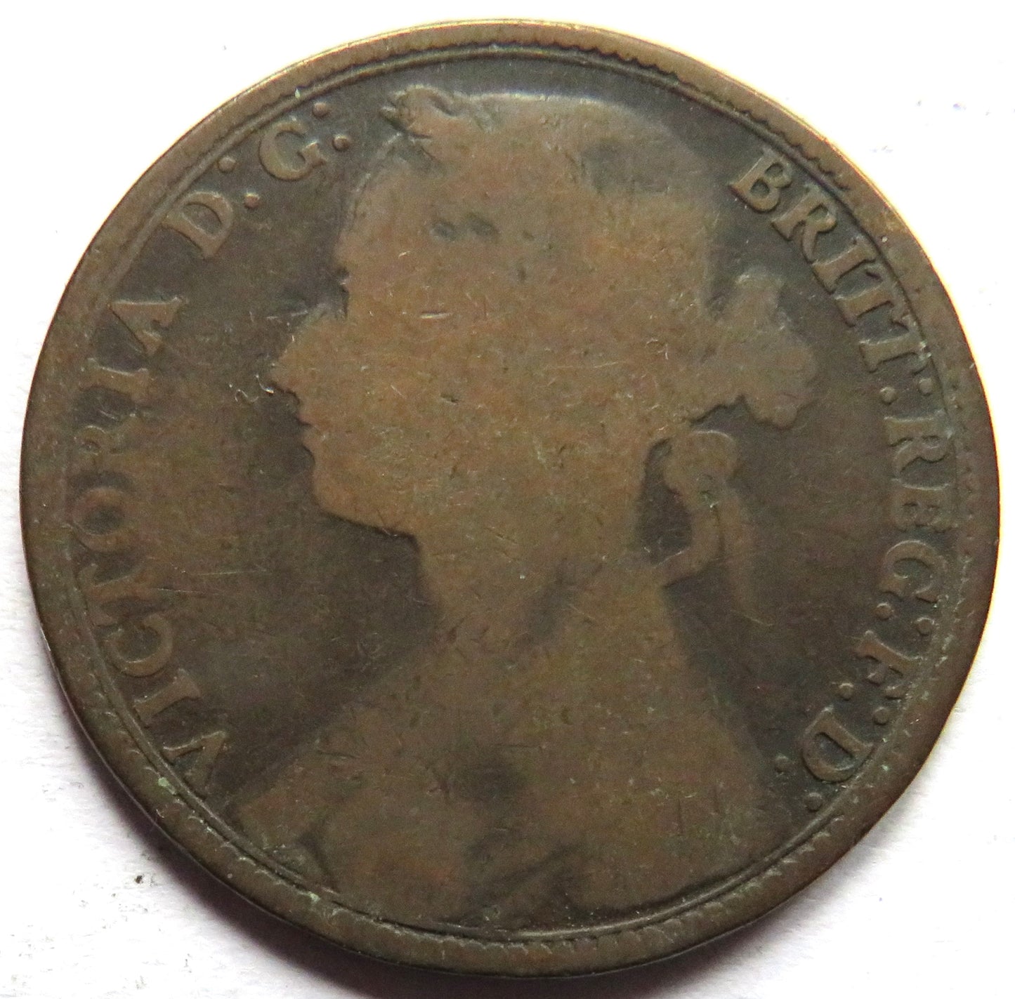 1880 Queen Victoria Bun Head One Penny Coin - Great Britain