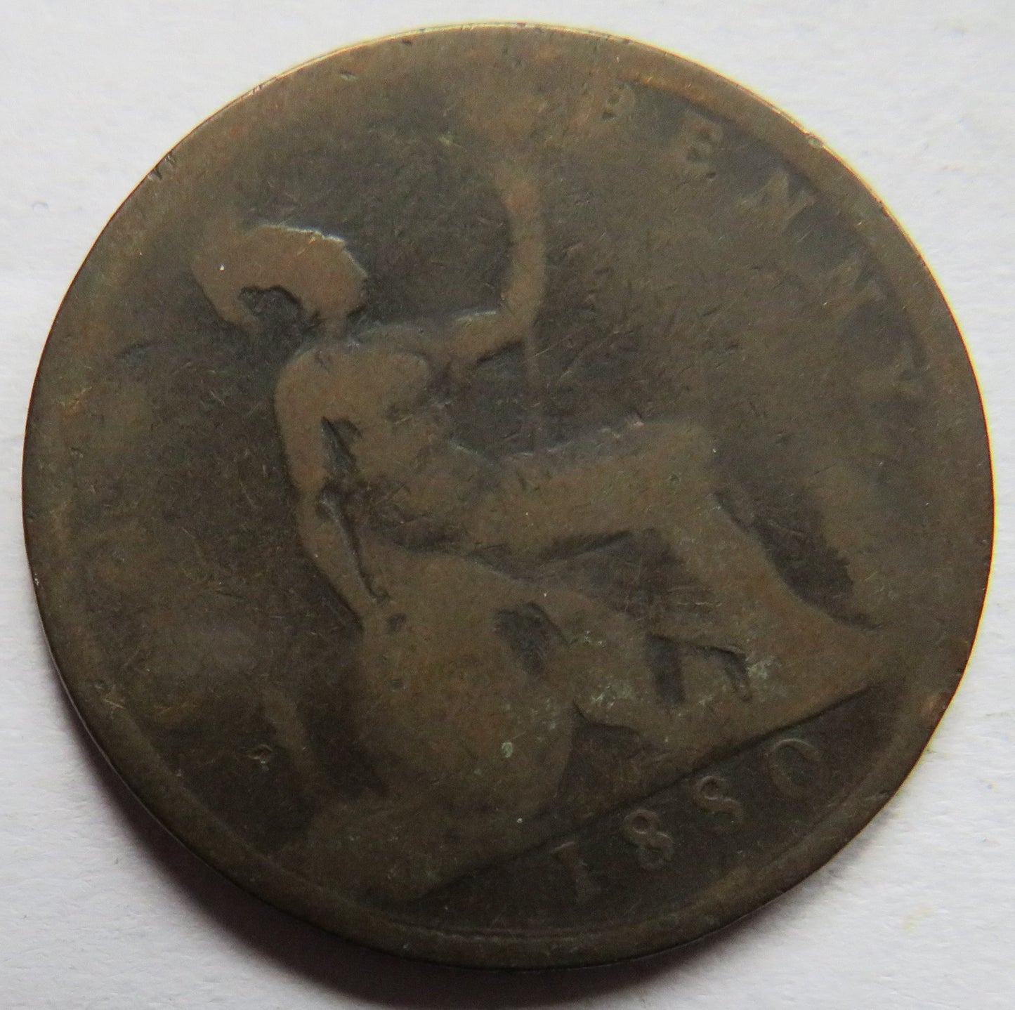 1880 Queen Victoria Bun Head One Penny Coin - Great Britain