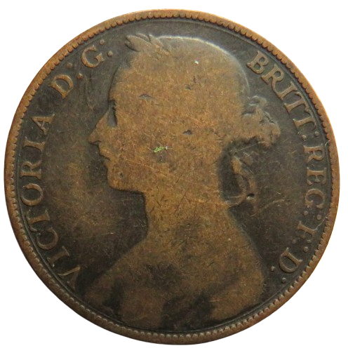 1882-H Queen Victoria Bun Head One Penny Coin - Great Britain