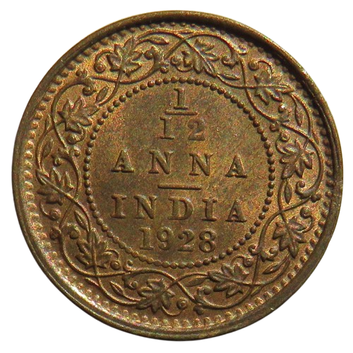 1928 King George V India 1/12th Anna Coin In Higher Grade