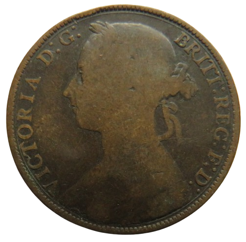 1882-H Queen Victoria Bun Head One Penny Coin - Great Britain