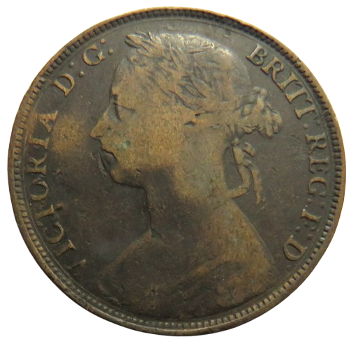 1884 Queen Victoria Bun Head One Penny Coin - Great Britain