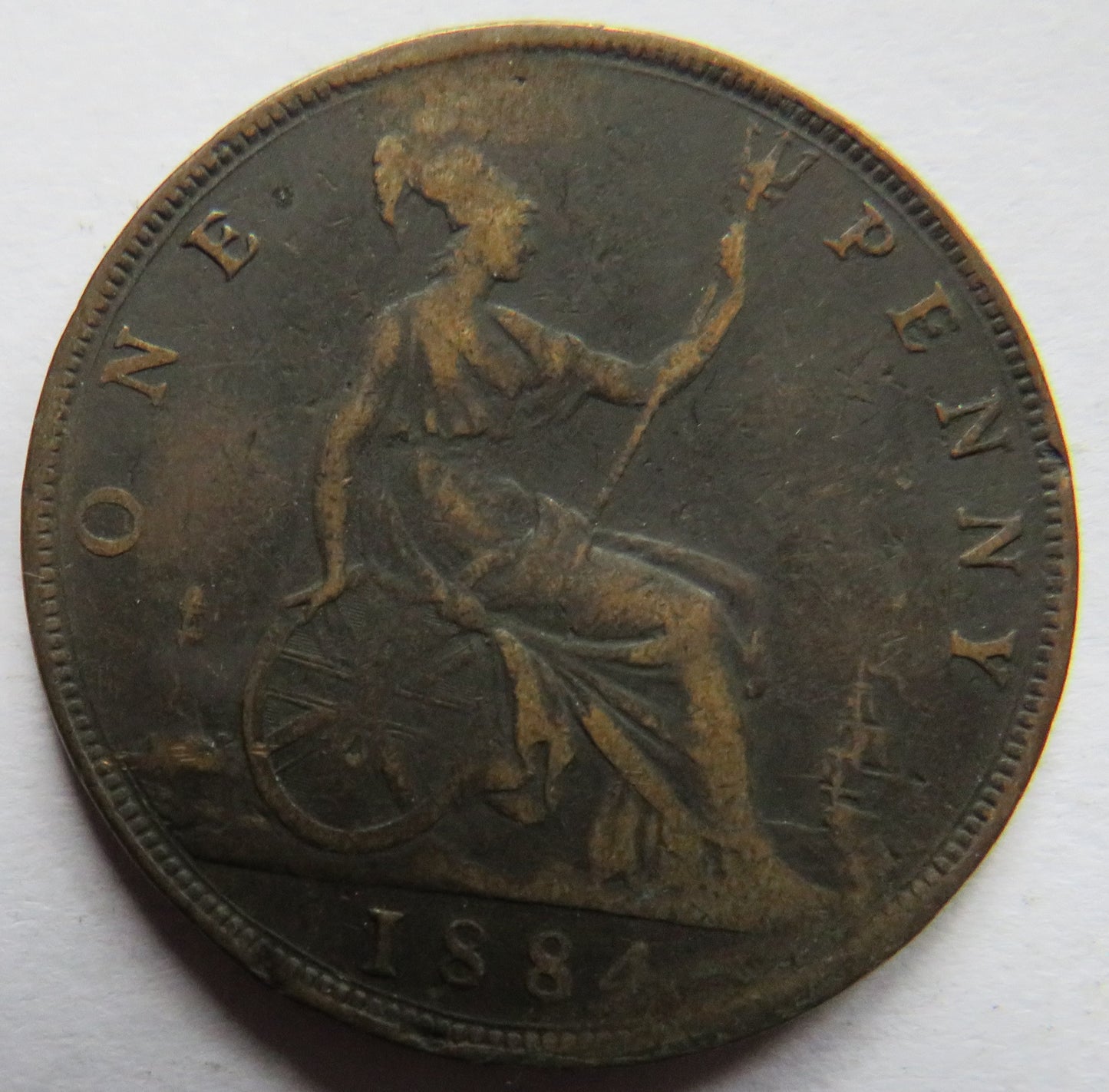 1884 Queen Victoria Bun Head One Penny Coin - Great Britain