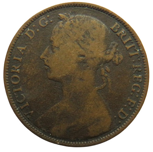 1884 Queen Victoria Bun Head One Penny Coin - Great Britain