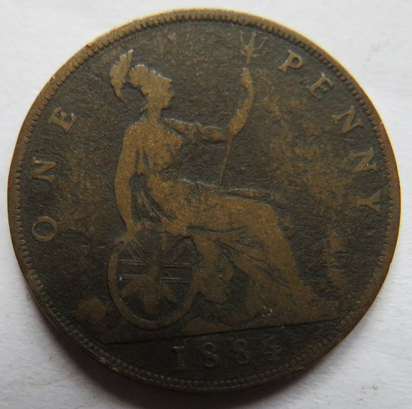 1884 Queen Victoria Bun Head One Penny Coin - Great Britain