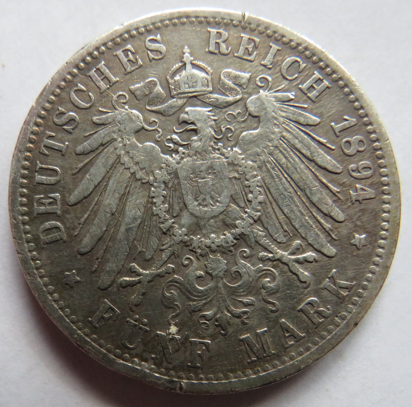 1898-G Germany States Baden Silver 5 Mark Coin