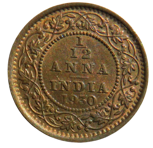 1930 King George V India 1/12th Anna Coin In High Grade