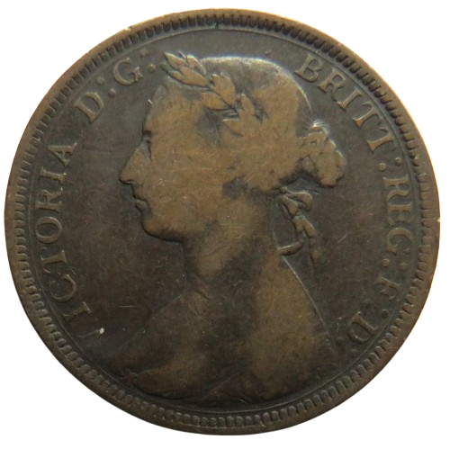 1892 Queen Victoria Bun Head Halfpenny Coin - Great Britain