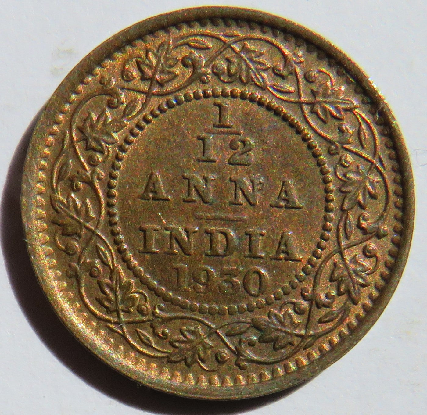 1930 King George V India 1/12th Anna Coin In High Grade