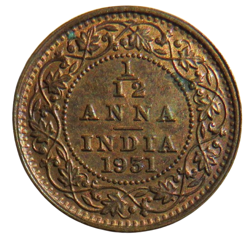 1931 King George V India 1/12th Anna Coin