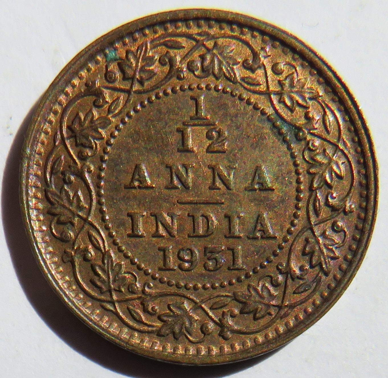 1931 King George V India 1/12th Anna Coin