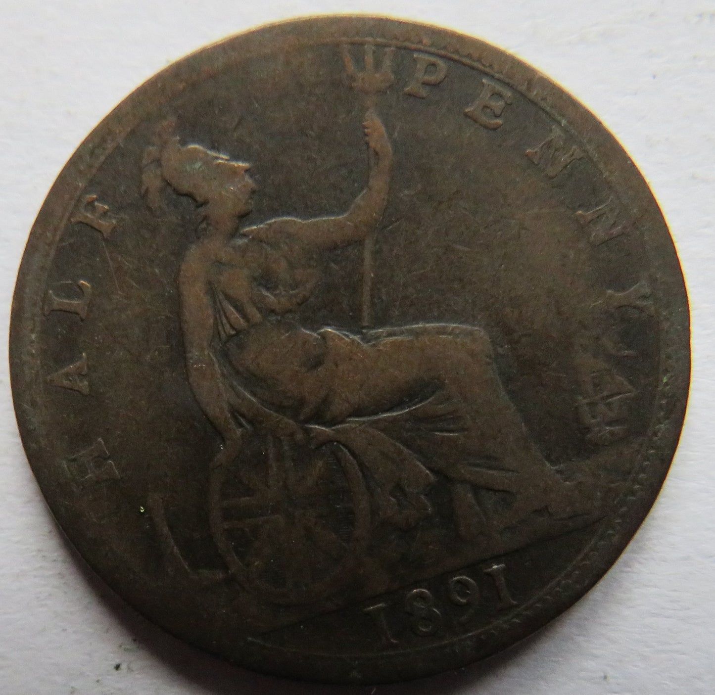 1891 Queen Victoria Bun Head Halfpenny Coin - Great Britain