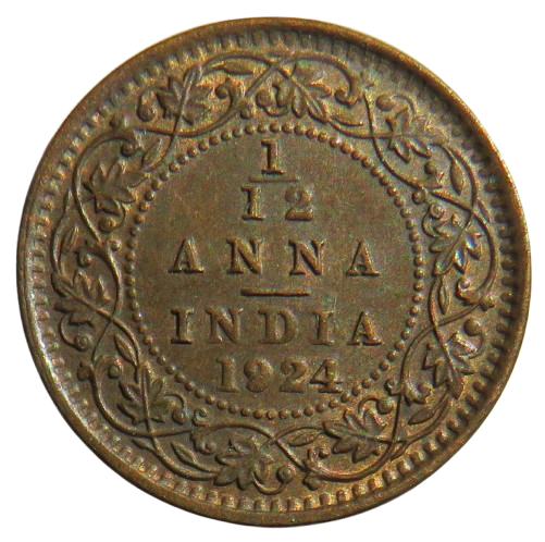 1924 King George V India 1/12th Anna Coin