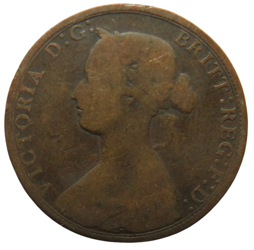 1870 Queen Victoria Bun Head Halfpenny Coin - Great Britain