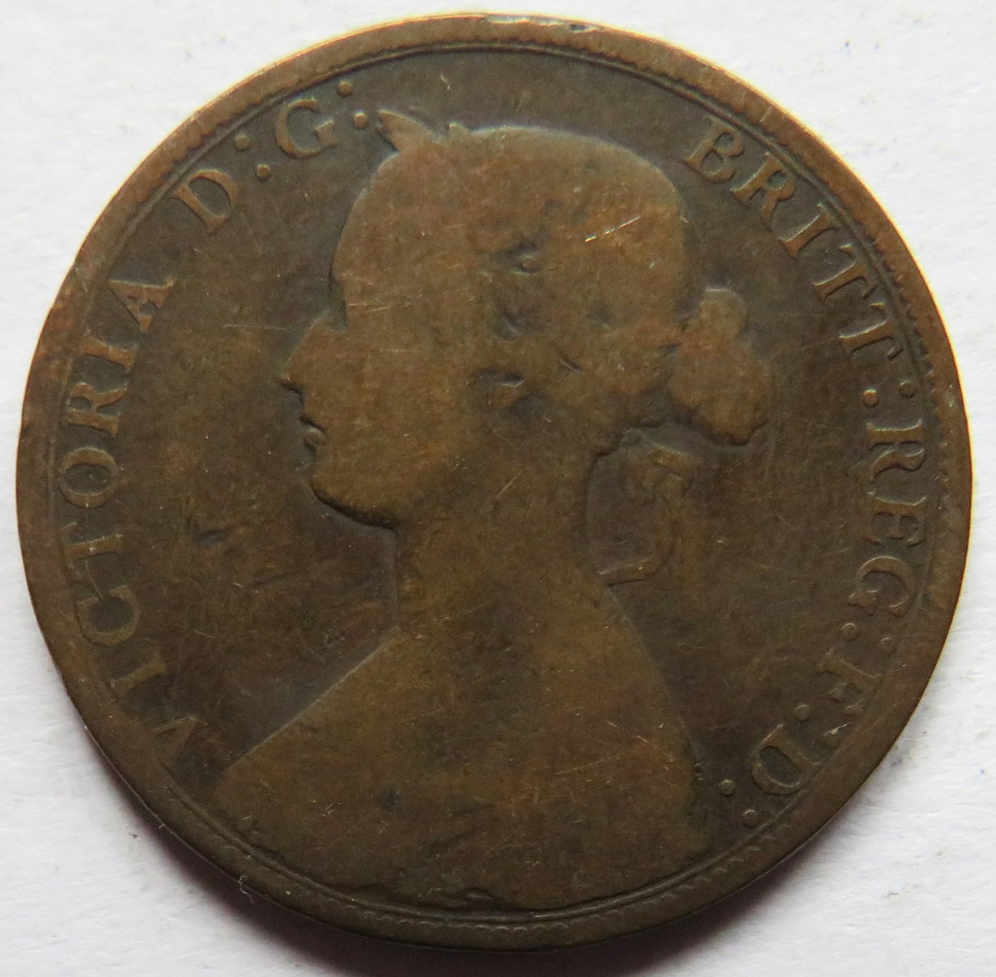 1870 Queen Victoria Bun Head Halfpenny Coin - Great Britain