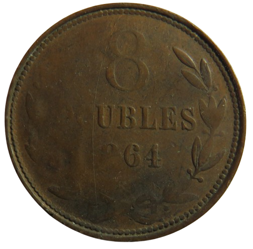 1864 Guernsey 8 Doubles Coin