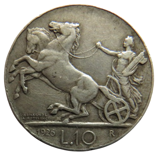 1926 Italy Silver 10 Lire Coin Scarce Date