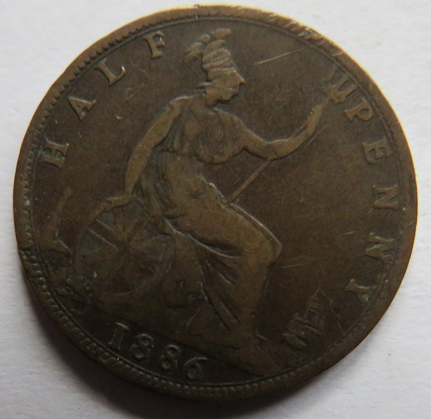 1886 Queen Victoria Bun Head Halfpenny Coin - Great Britain