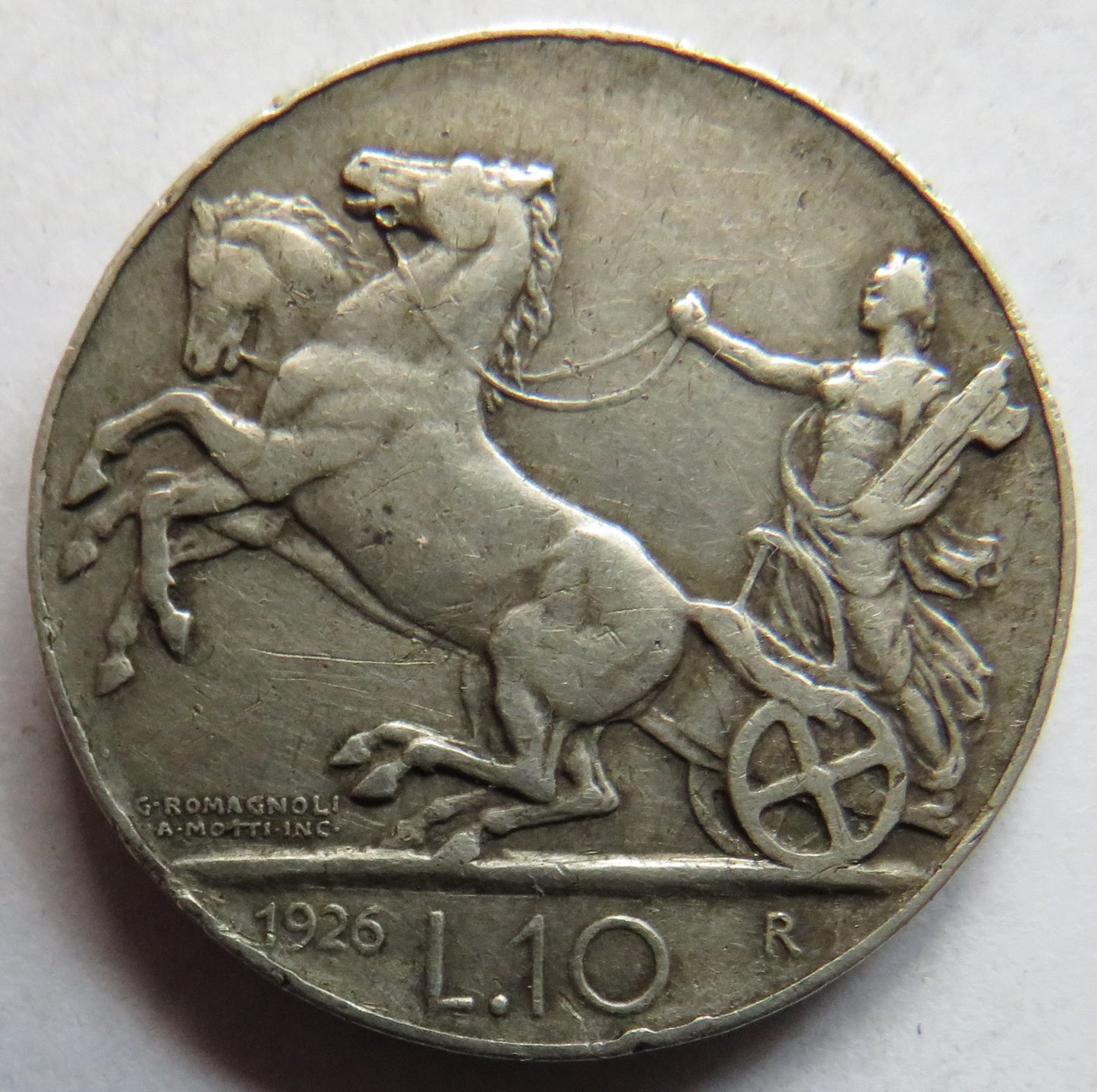 1926 Italy Silver 10 Lire Coin Scarce Date