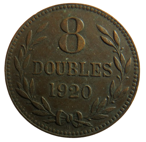 1920-H Guernsey 8 Doubles Coin