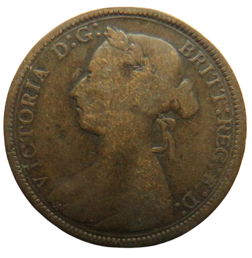 1886 Queen Victoria Bun Head Halfpenny Coin - Great Britain