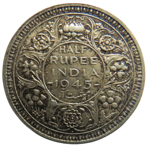 1945 King George VI India Silver 1/2 Rupee Coin