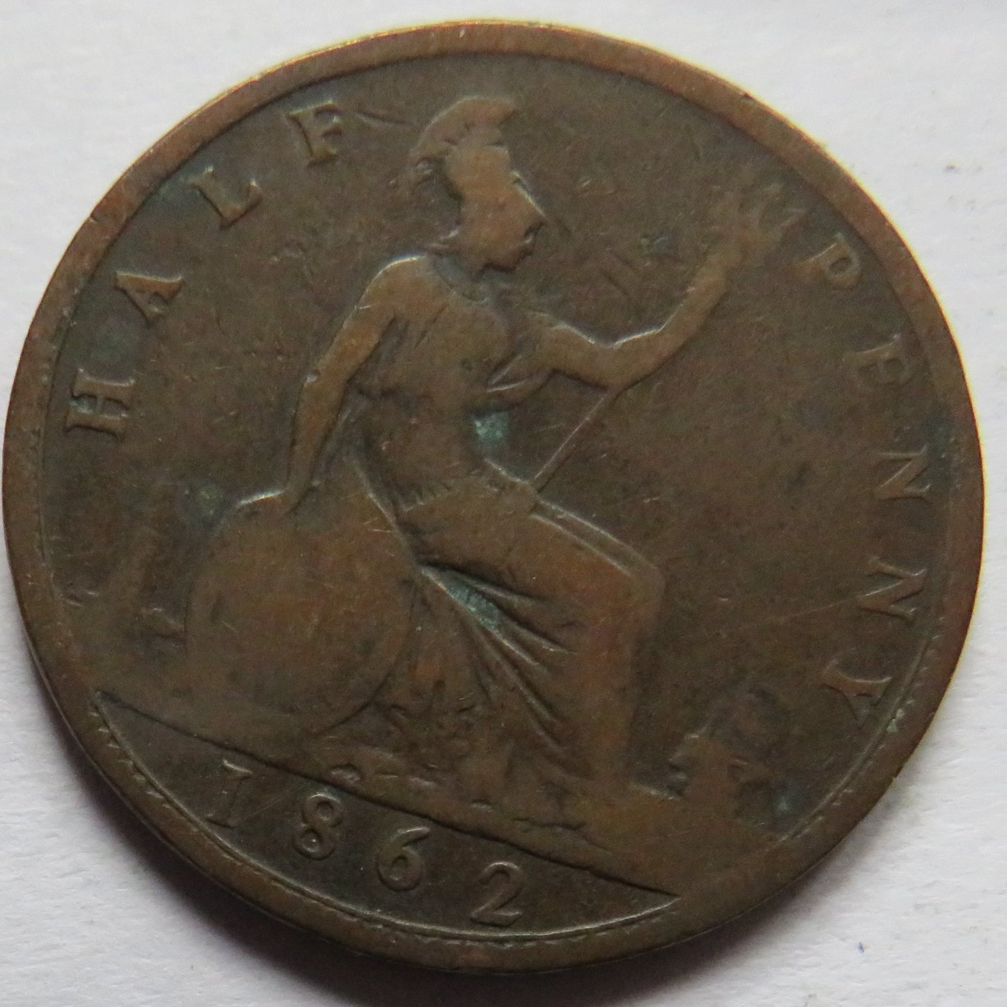 1862 Queen Victoria Bun Head Halfpenny Coin - Great Britain