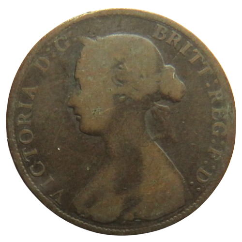 1862 Queen Victoria Bun Head Halfpenny Coin - Great Britain