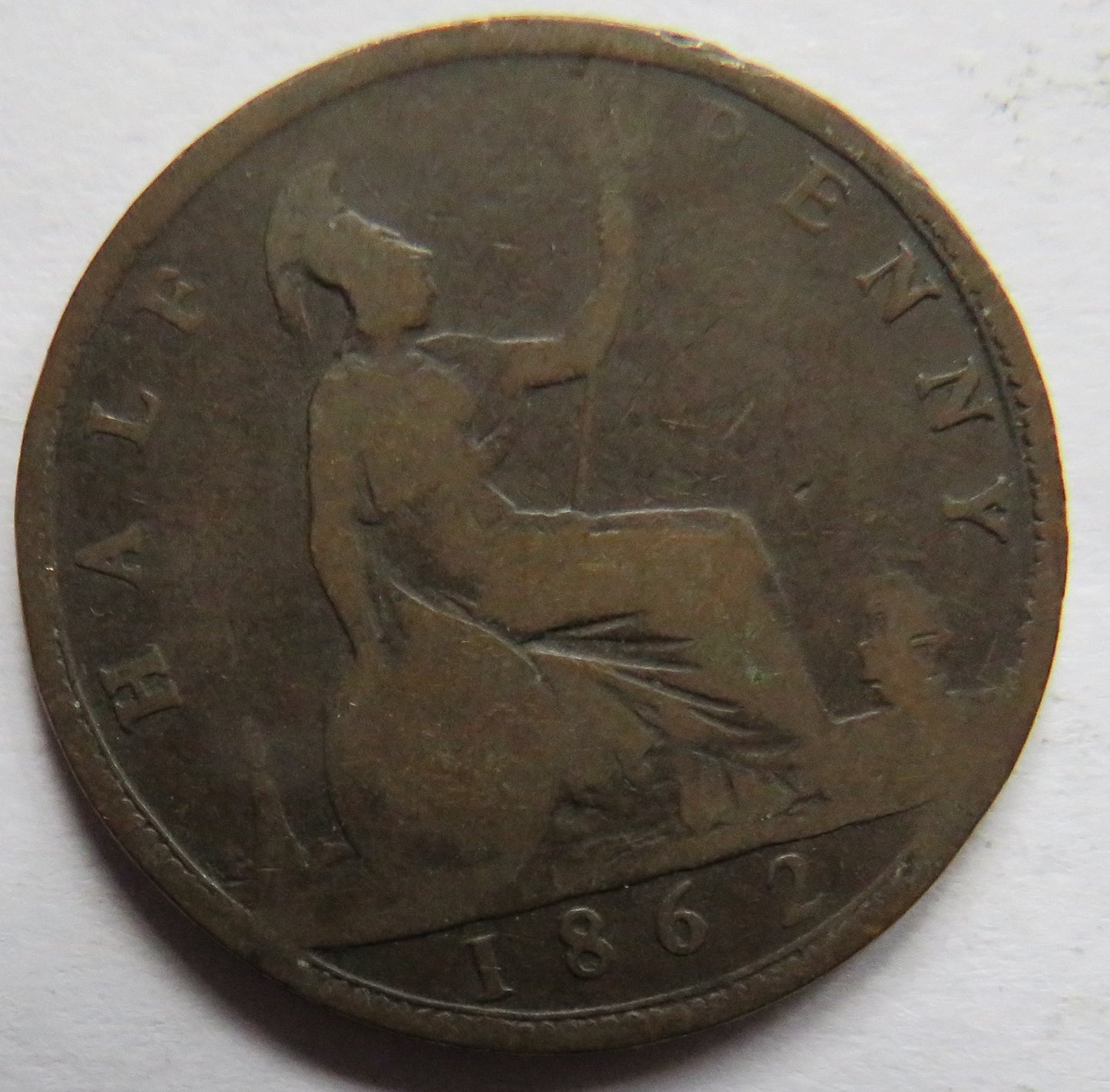 1862 Queen Victoria Bun Head Halfpenny Coin - Great Britain