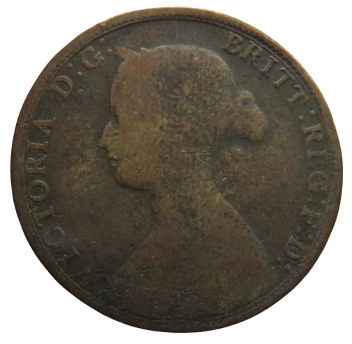 1862 Queen Victoria Bun Head Halfpenny Coin - Great Britain
