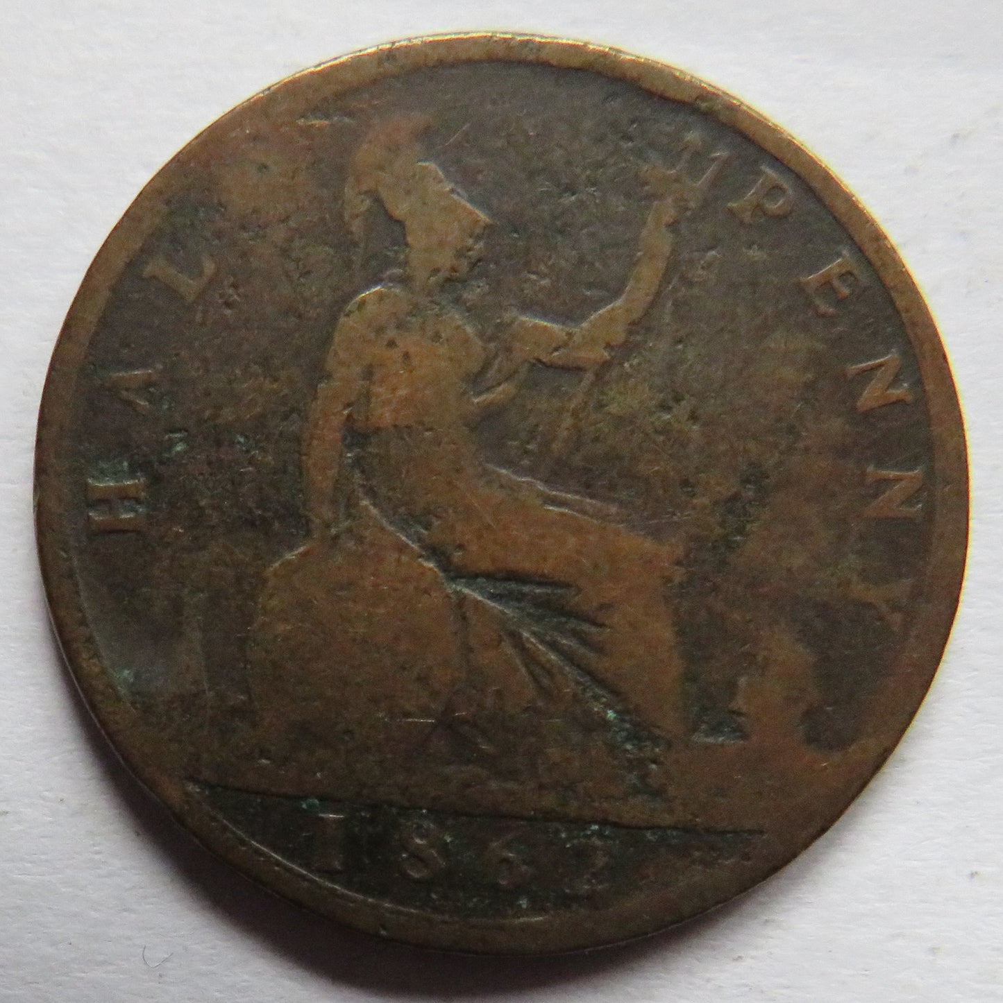 1862 Queen Victoria Bun Head Halfpenny Coin - Great Britain