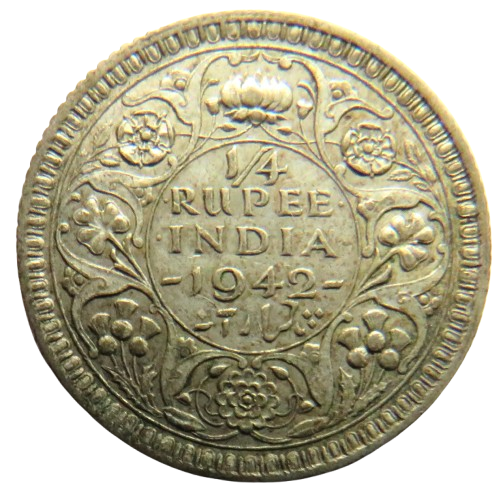 1942 King George VI India Silver 1/4 Rupee Coin