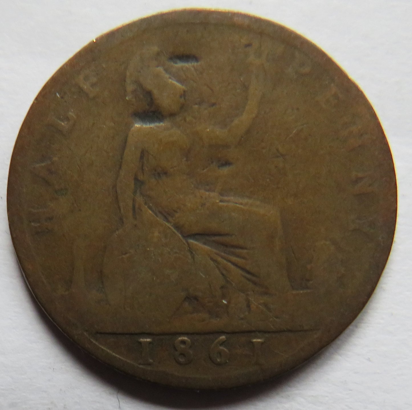 1861 Queen Victoria Bun Head Halfpenny Coin - Great Britain