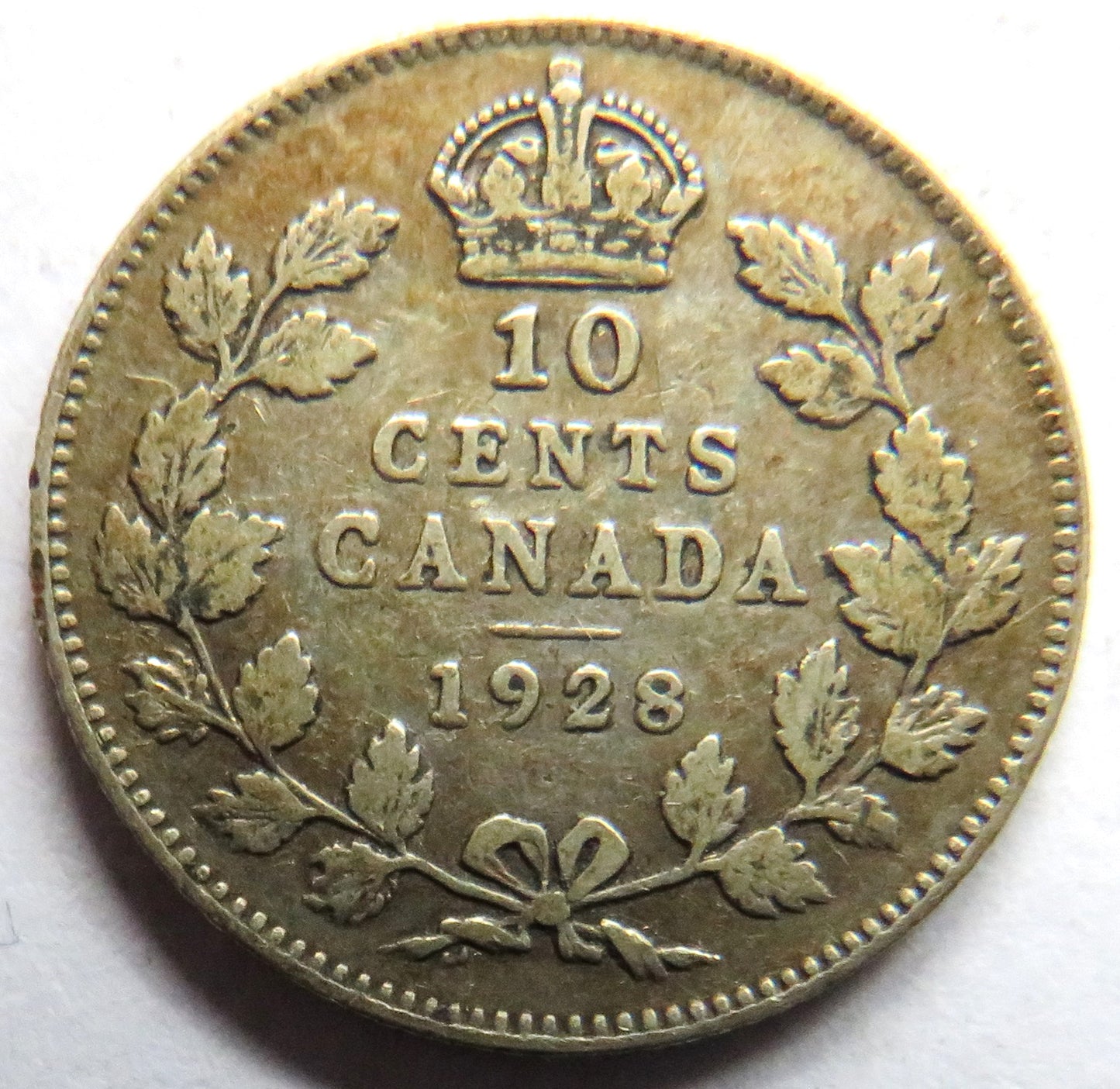 1928 King George V Canada Silver 10 Cents Coin